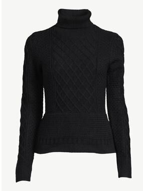 Scoop Women's Cable Knit Pullover Sweater, Size L (12-14) Black